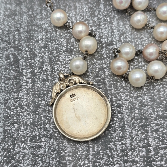 Vintage 1922 William Adams Sterling Silver Pearl Fob Necklace - Picture 2 of 4